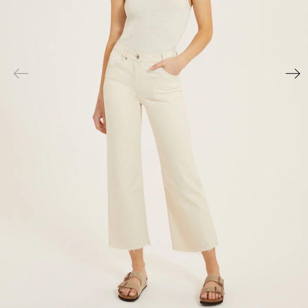 Brand New Something Navy Cropped Raw Edge Wide Leg Denim